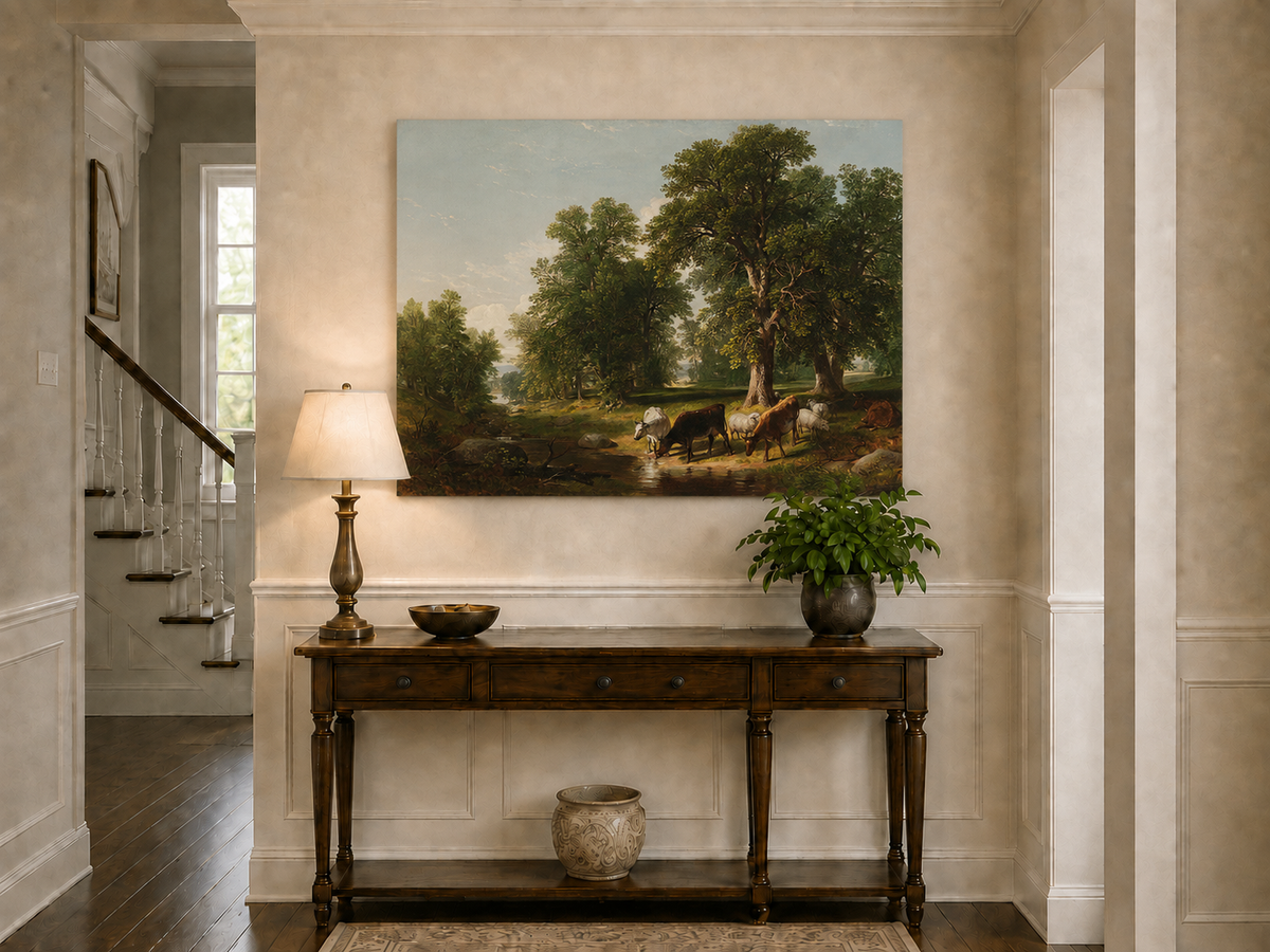 Landscape Oil Painting - Cattle Woodland Stream | Hand-Painted