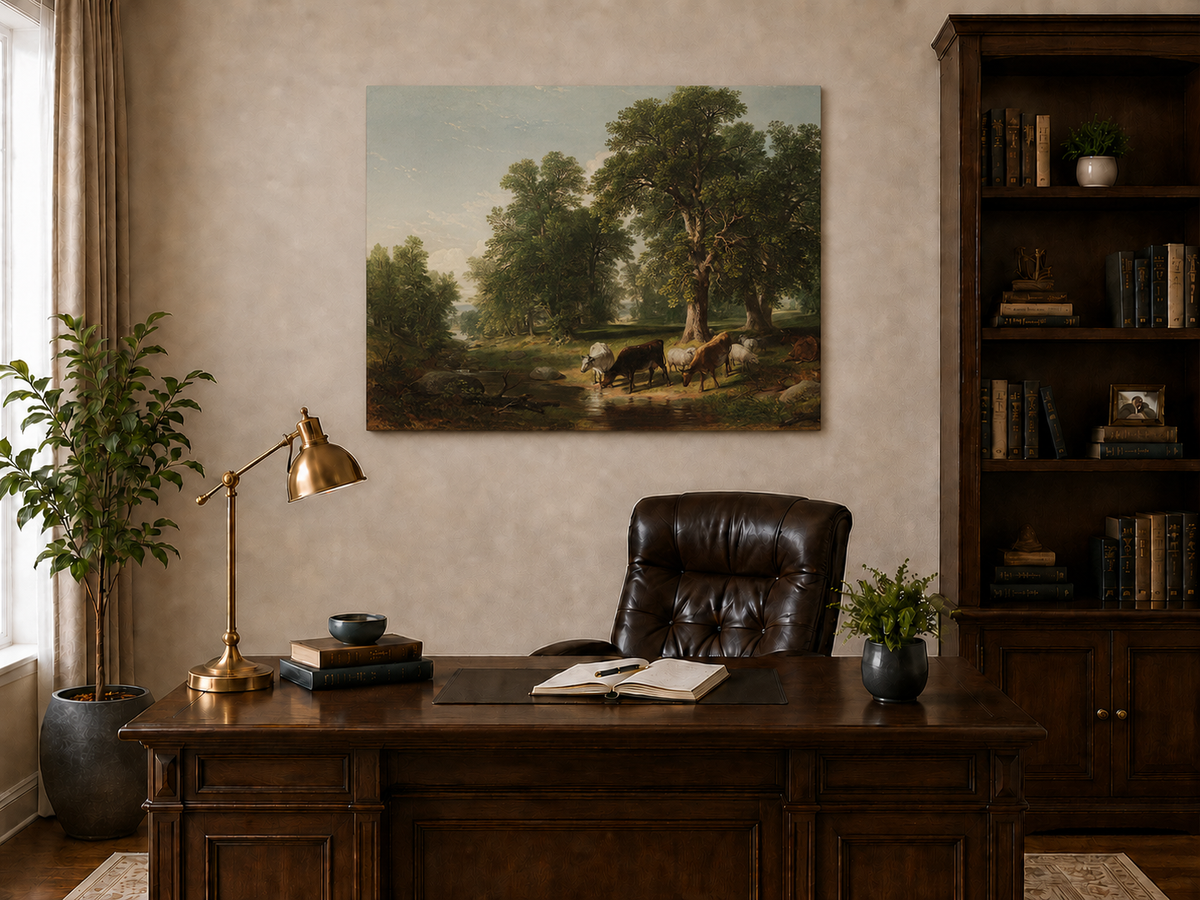 Landscape Oil Painting - Cattle Woodland Stream | Hand-Painted