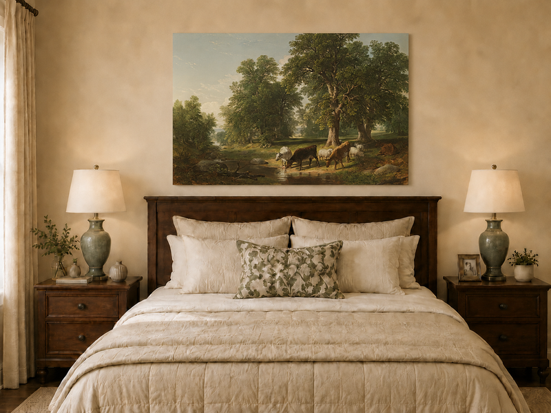 Landscape Oil Painting - Cattle Woodland Stream | Hand-Painted