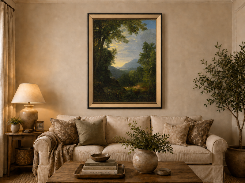 Landscape Oil Painting - Forest Path to Distant Mountains