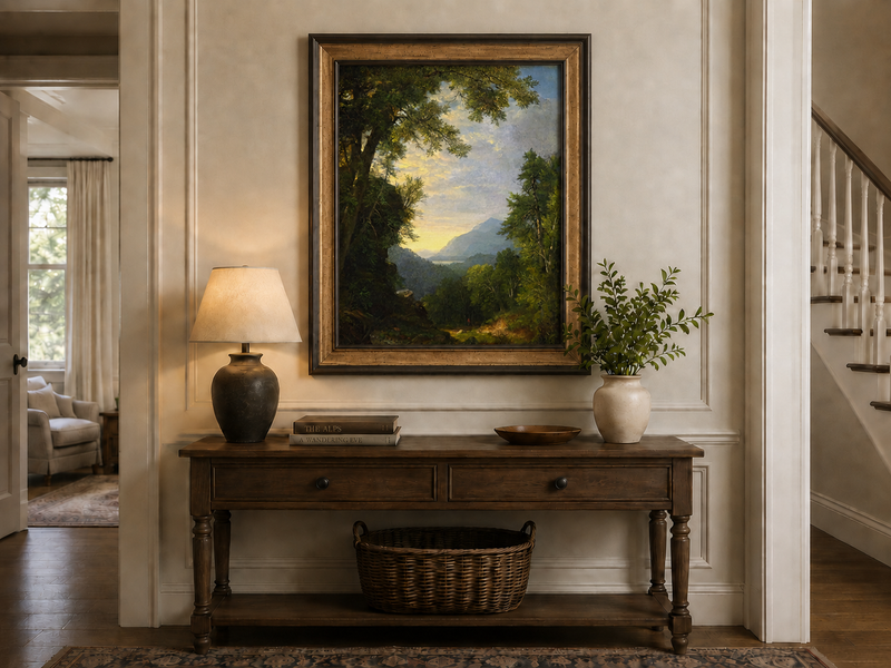 Landscape Oil Painting - Forest Path to Distant Mountains