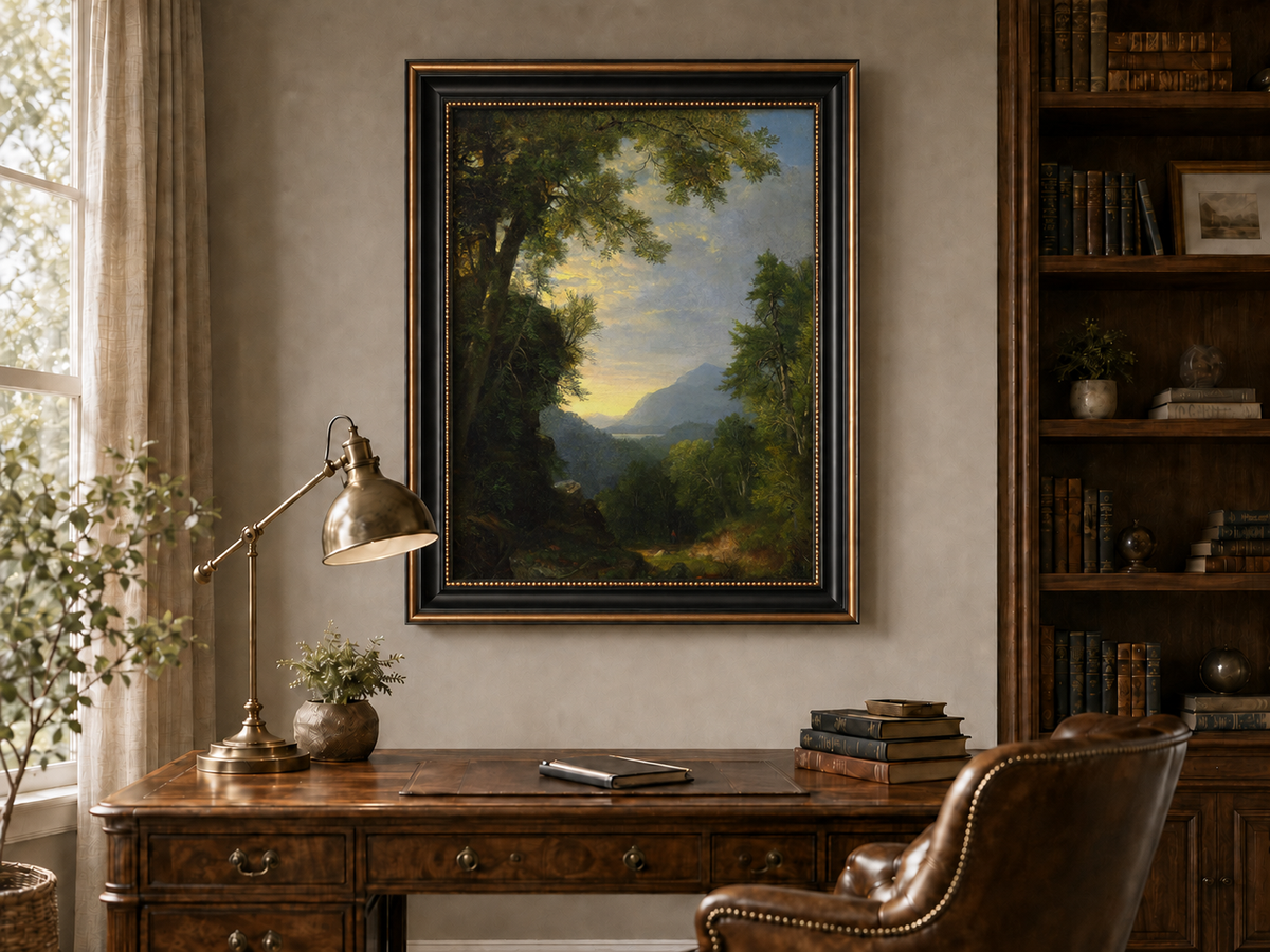Landscape Oil Painting - Forest Path to Distant Mountains