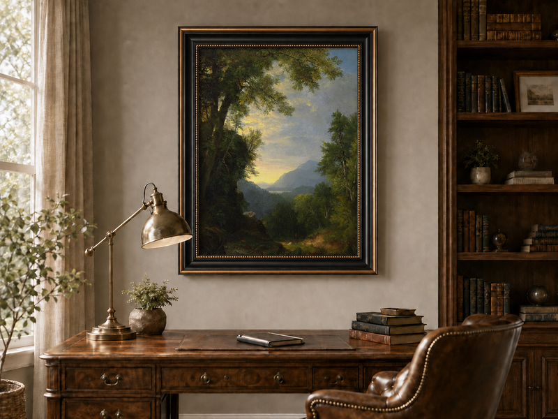 Landscape Oil Painting - Forest Path to Distant Mountains
