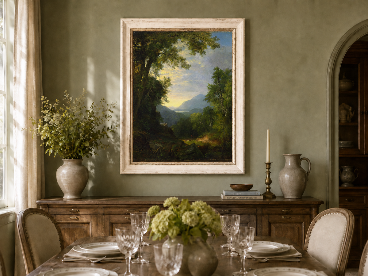 Landscape Oil Painting - Forest Path to Distant Mountains