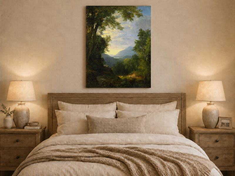 Landscape Oil Painting - Forest Path to Distant Mountains