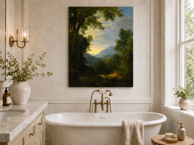 Landscape Oil Painting - Forest Path to Distant Mountains