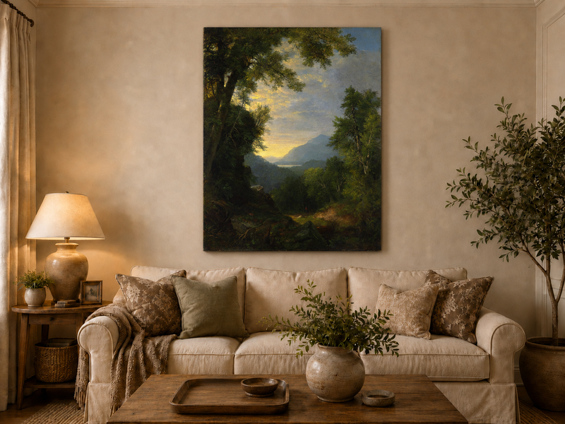 Landscape Oil Painting - Forest Path to Distant Mountains