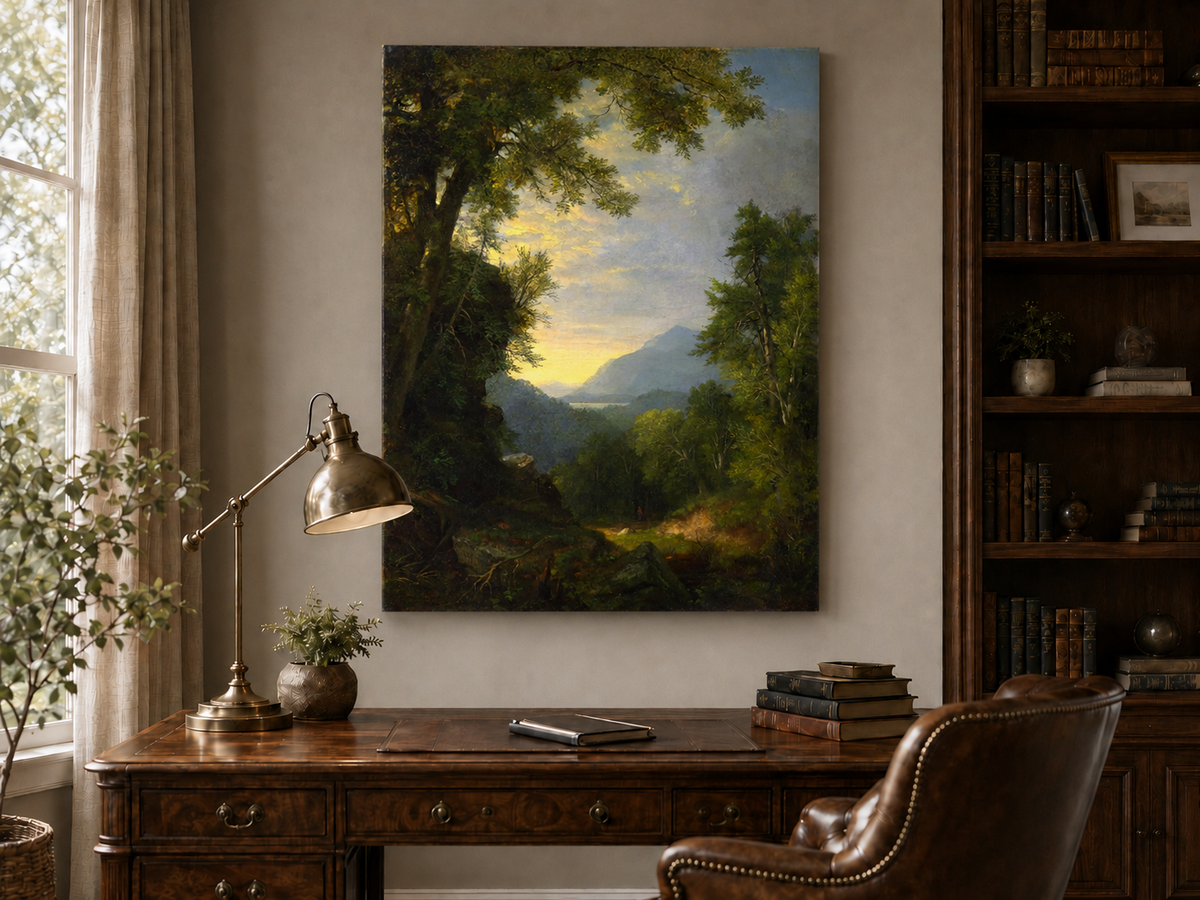 Landscape Oil Painting - Forest Path to Distant Mountains