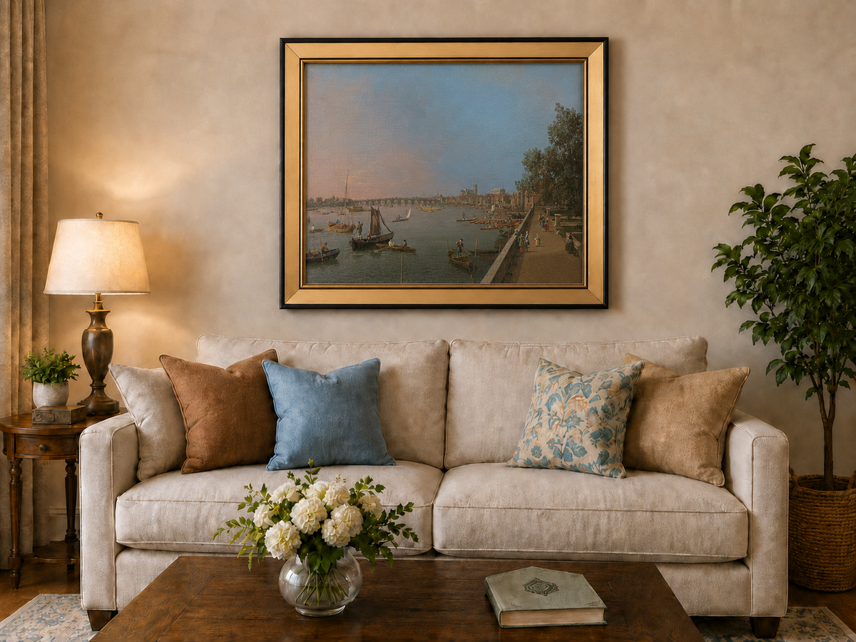 Landscape Oil Painting - Westminster on the Thames with Boats