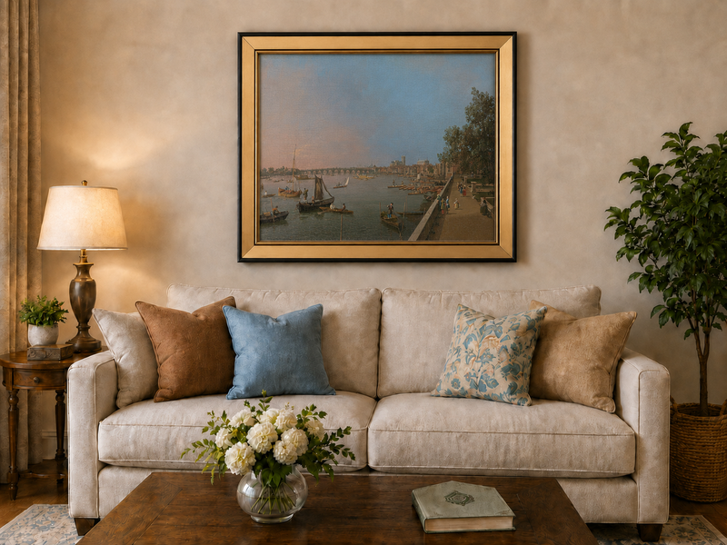 Landscape Oil Painting - Westminster on the Thames with Boats