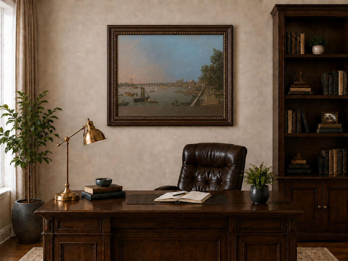 Landscape Oil Painting - Westminster on the Thames with Boats