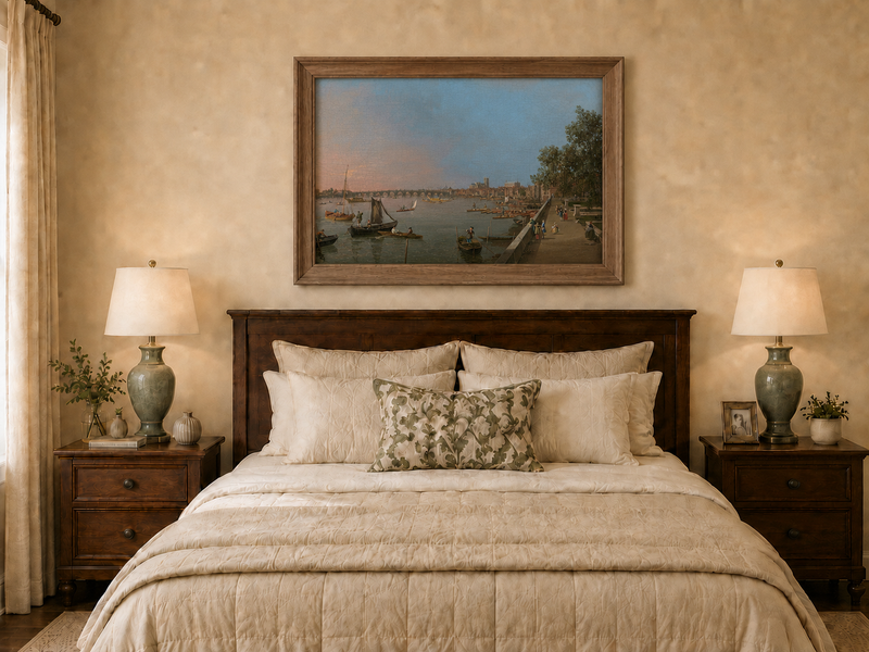Landscape Oil Painting - Westminster on the Thames with Boats
