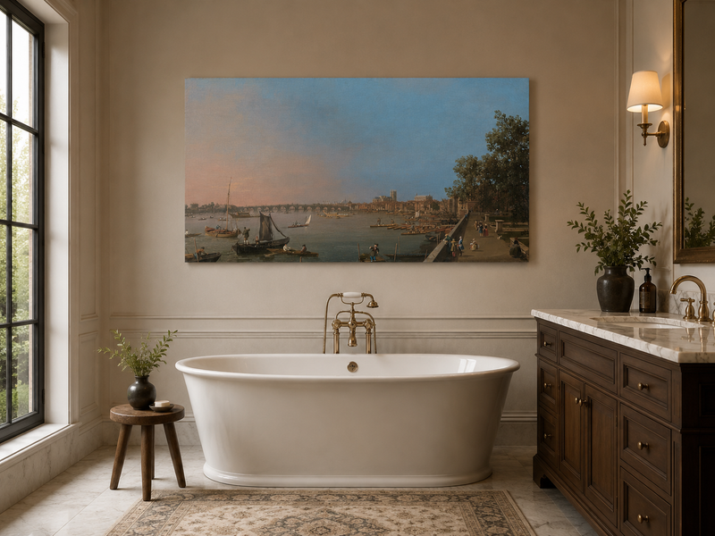 Landscape Oil Painting - Westminster on the Thames with Boats