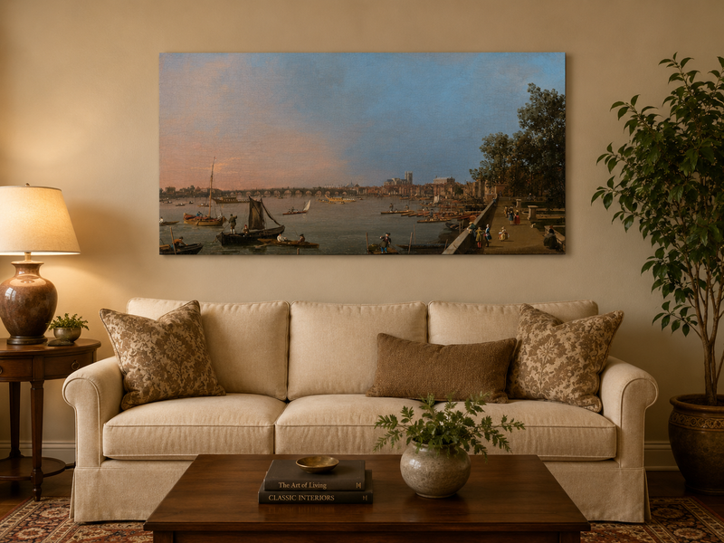 Landscape Oil Painting - Westminster on the Thames with Boats