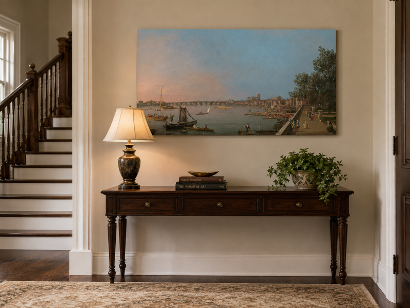 Landscape Oil Painting - Westminster on the Thames with Boats