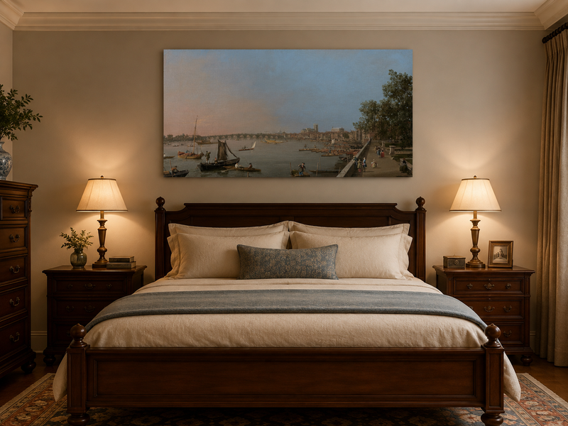 Landscape Oil Painting - Westminster on the Thames with Boats