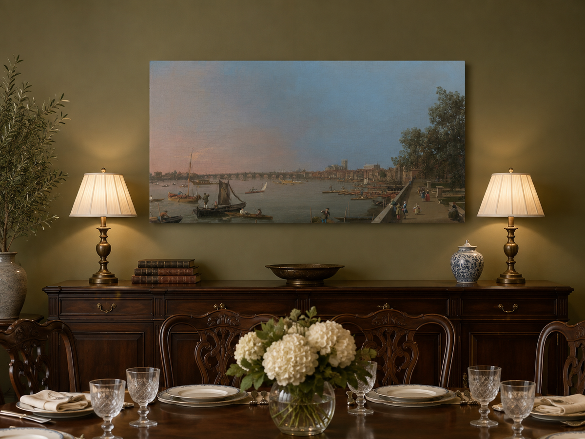 Landscape Oil Painting - Westminster on the Thames with Boats