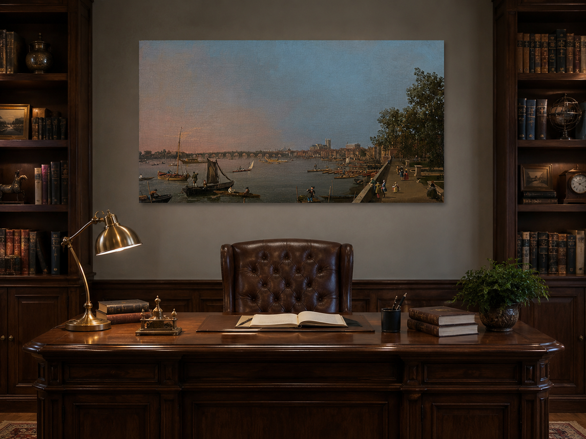 Landscape Oil Painting - Westminster on the Thames with Boats