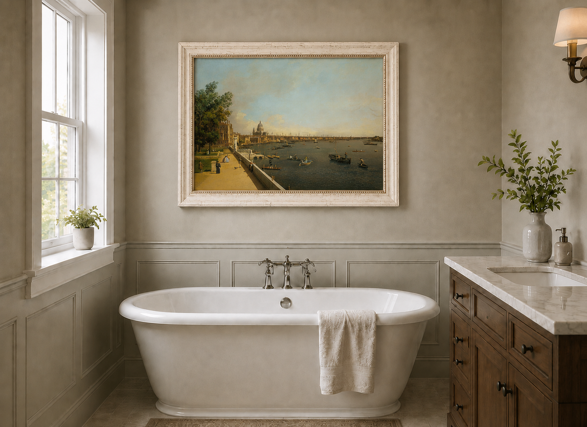 Landscape Oil Painting - London Thames with Boats and St Paul's