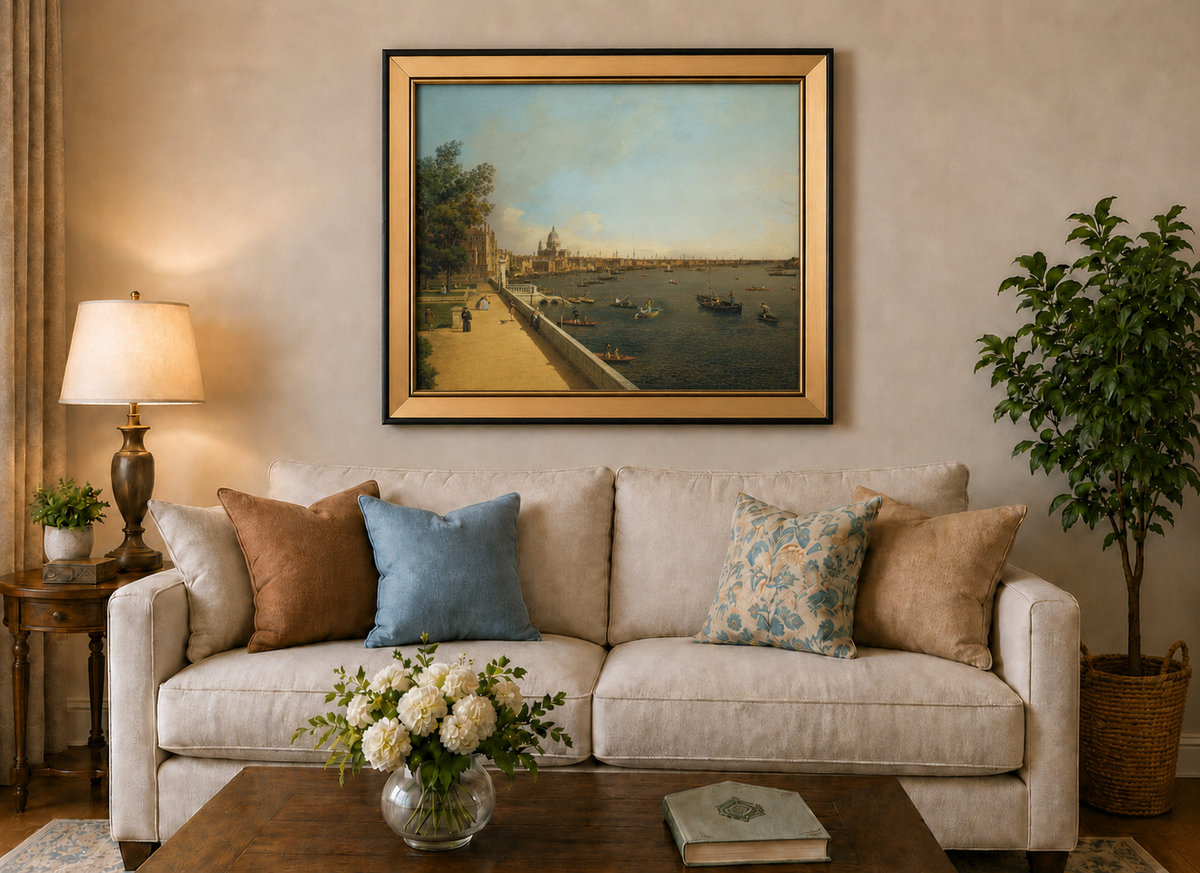 Landscape Oil Painting - London Thames with Boats and St Paul's