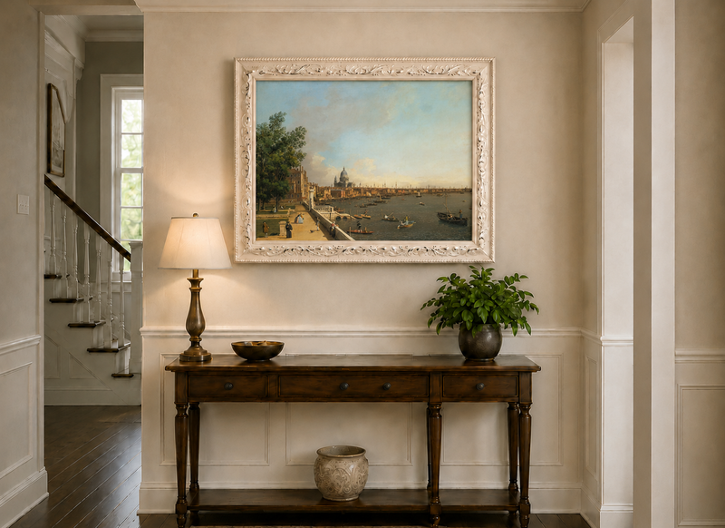 Landscape Oil Painting - London Thames with Boats and St Paul's
