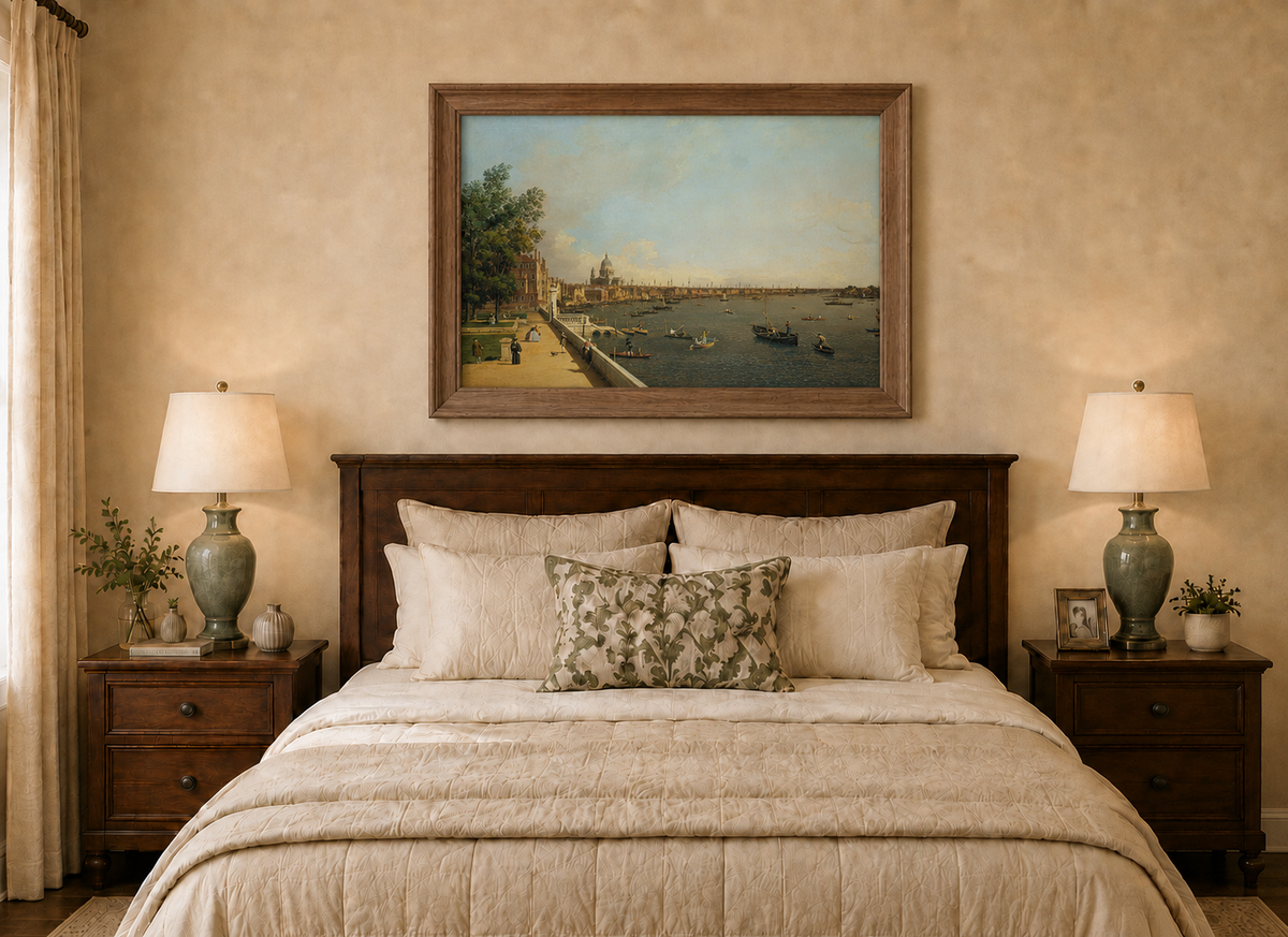 Landscape Oil Painting - London Thames with Boats and St Paul's