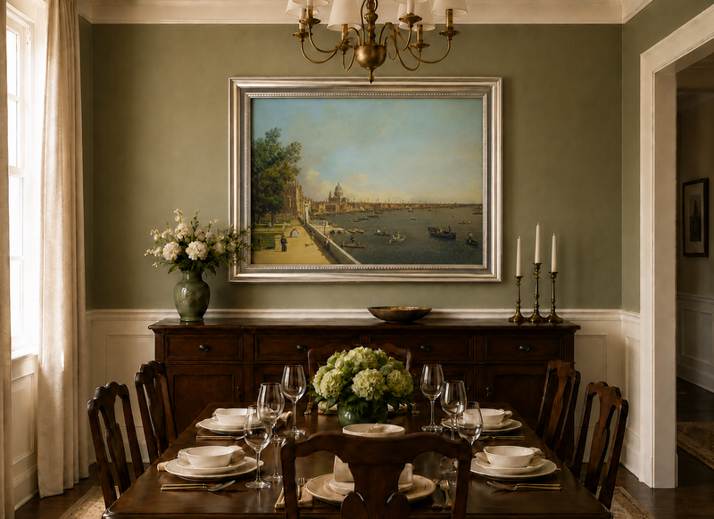 Landscape Oil Painting - London Thames with Boats and St Paul's