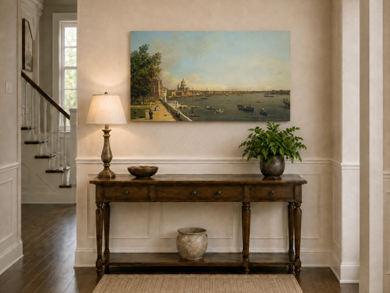Landscape Oil Painting - London Thames with Boats and St Paul's