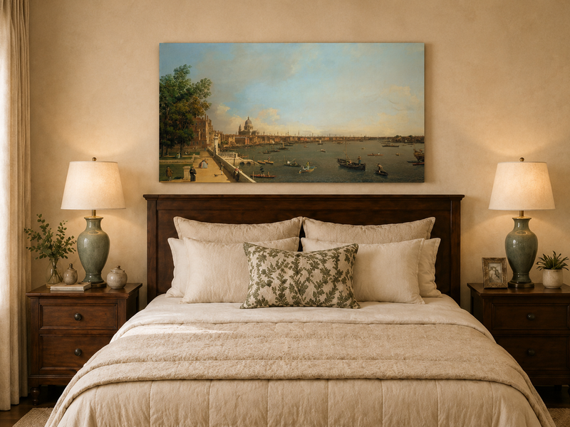Landscape Oil Painting - London Thames with Boats and St Paul's