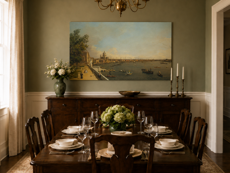 Landscape Oil Painting - London Thames with Boats and St Paul's