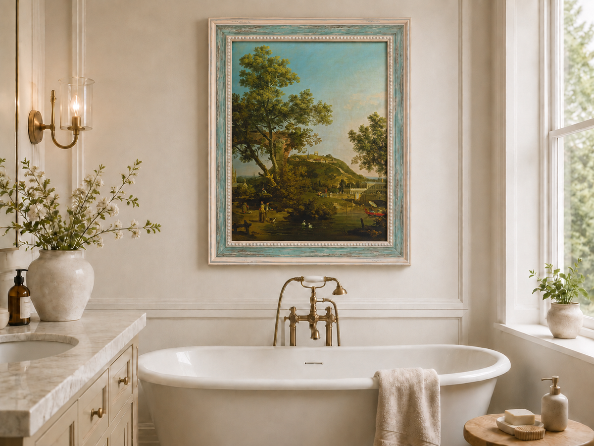 Landscape Oil Painting - Classical Garden Bridge and Hill