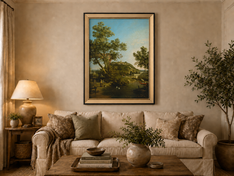 Landscape Oil Painting - Classical Garden Bridge and Hill