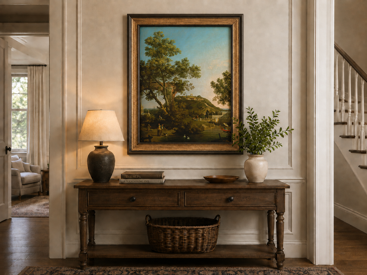 Landscape Oil Painting - Classical Garden Bridge and Hill