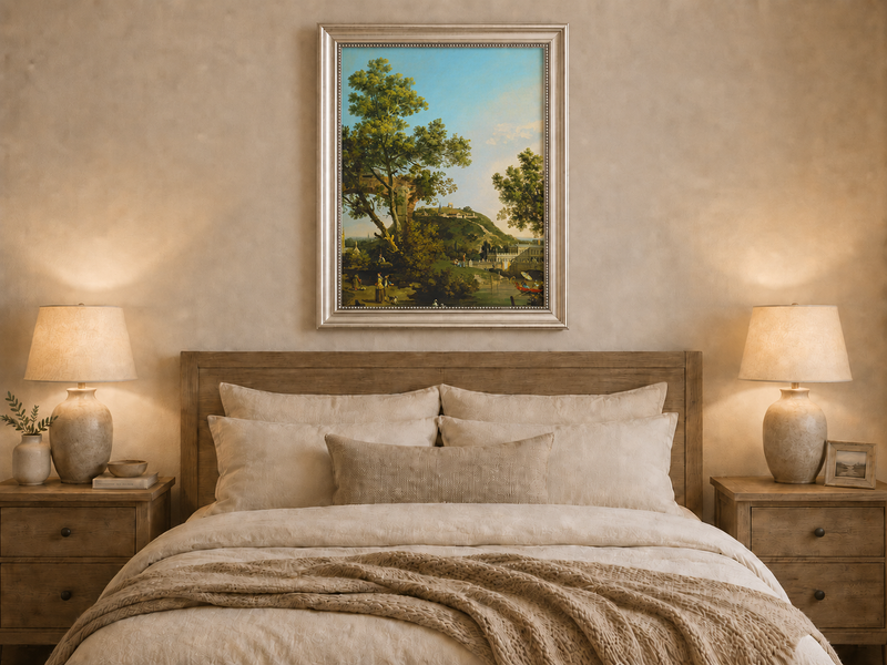 Landscape Oil Painting - Classical Garden Bridge and Hill