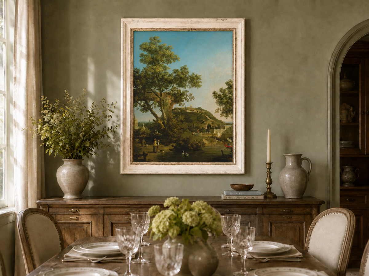 Landscape Oil Painting - Classical Garden Bridge and Hill