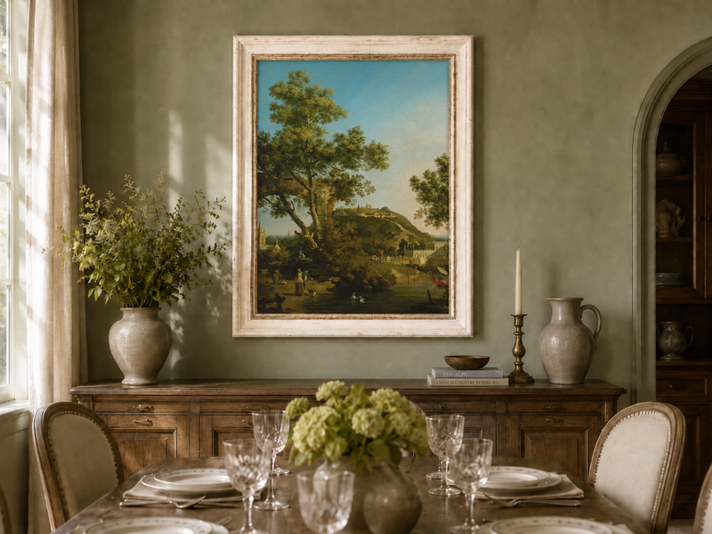 Landscape Oil Painting - Classical Garden Bridge and Hill
