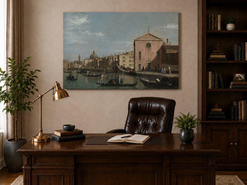 Landscape Oil Painting - Venice Grand Canal Church View