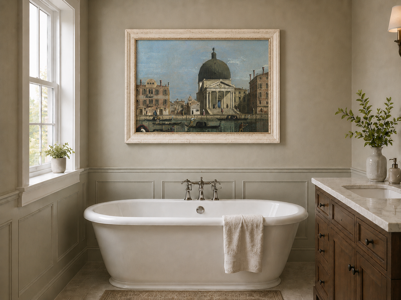 Landscape Oil Painting - Venice Canal and Church View
