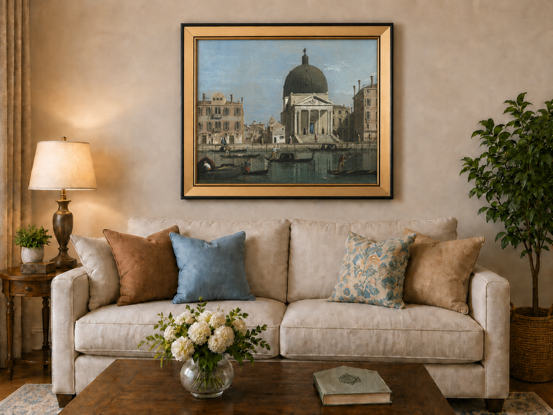 Landscape Oil Painting - Venice Canal and Church View