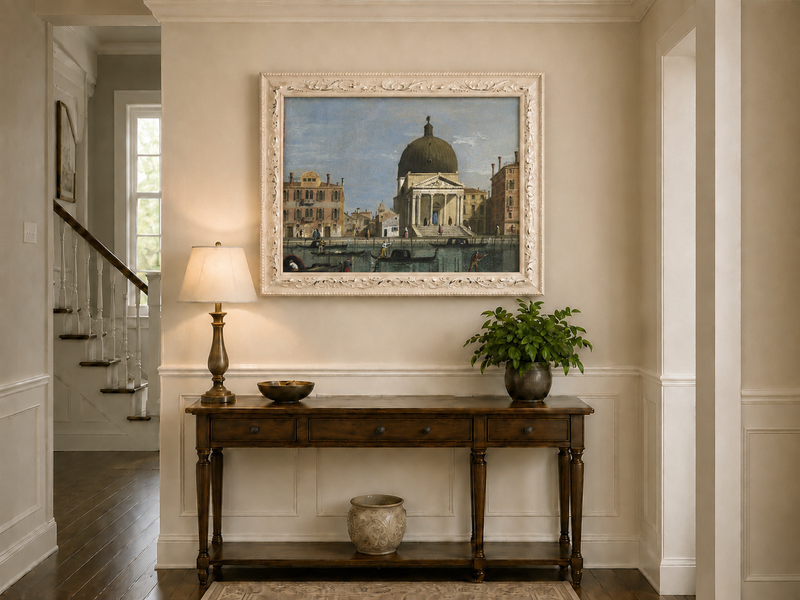 Landscape Oil Painting - Venice Canal and Church View