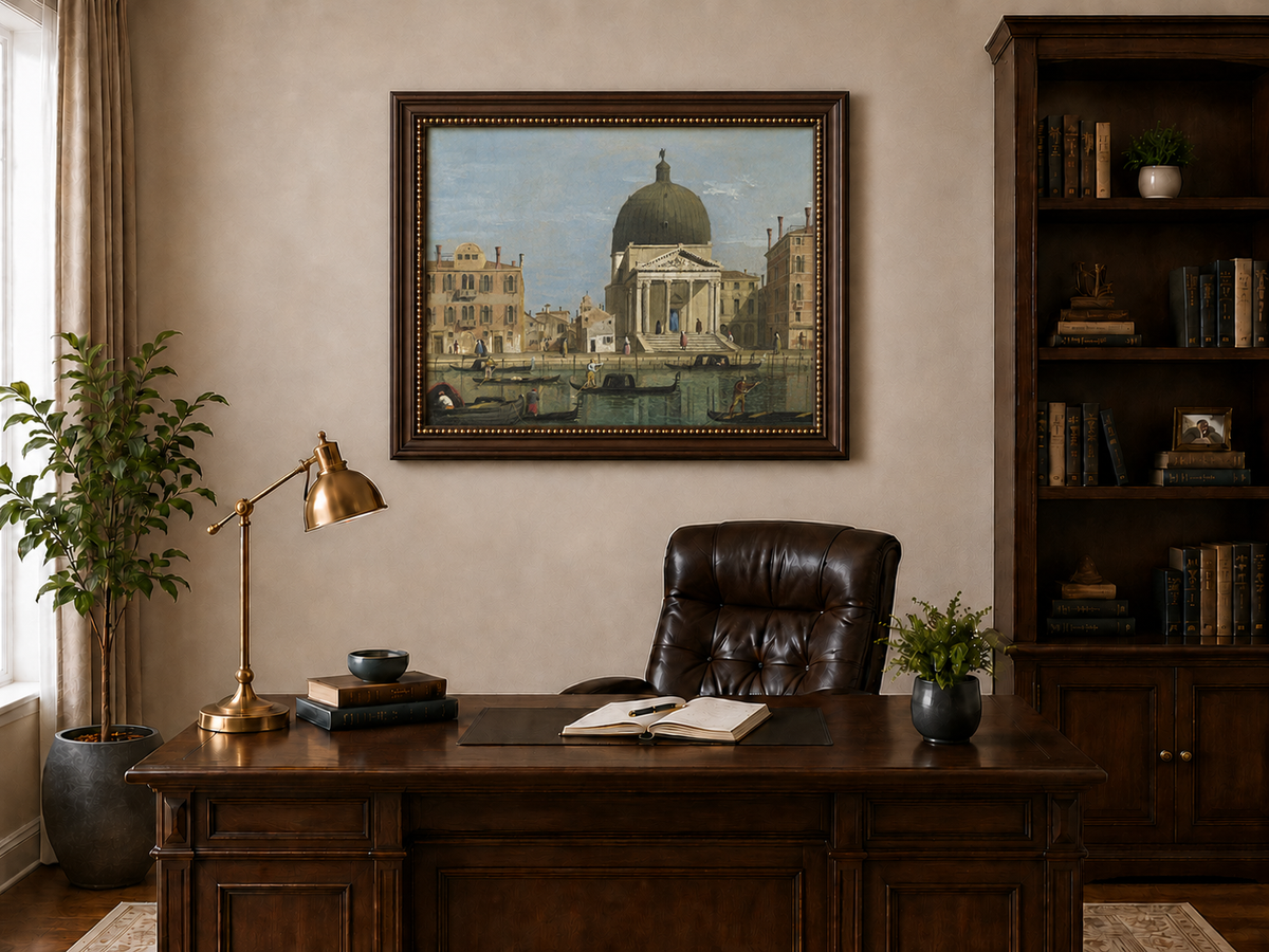 Landscape Oil Painting - Venice Canal and Church View