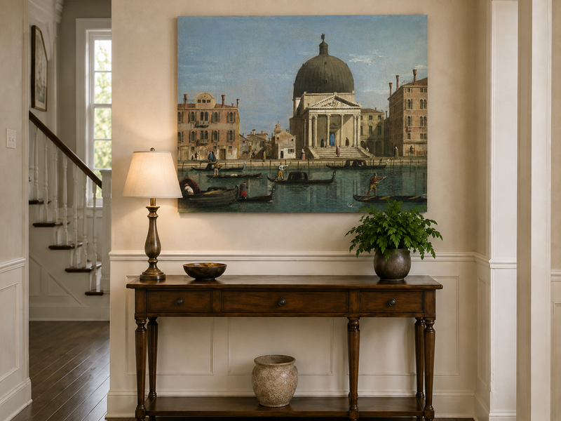 Landscape Oil Painting - Venice Canal and Church View