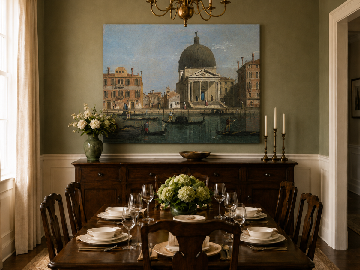 Landscape Oil Painting - Venice Canal and Church View
