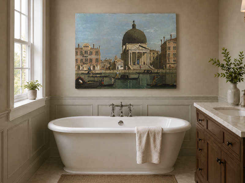 Landscape Oil Painting - Venice Canal and Church View