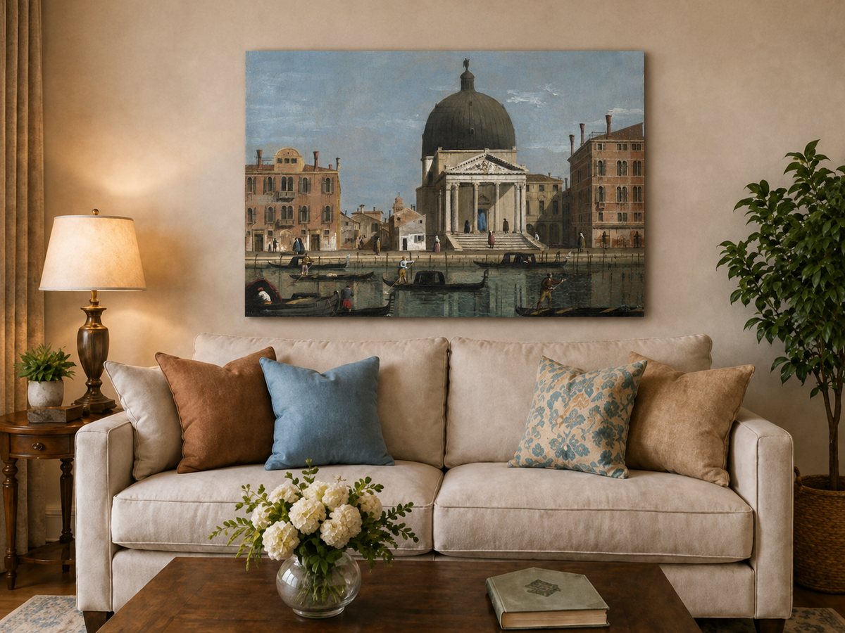 Landscape Oil Painting - Venice Canal and Church View