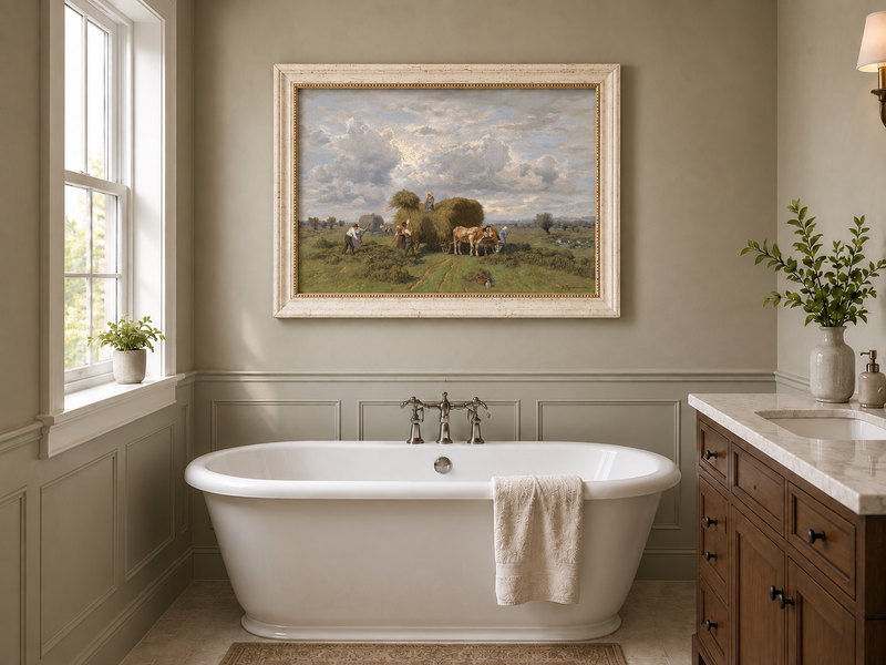 Landscape Oil Painting - European Rural Harvest Landscape Oil