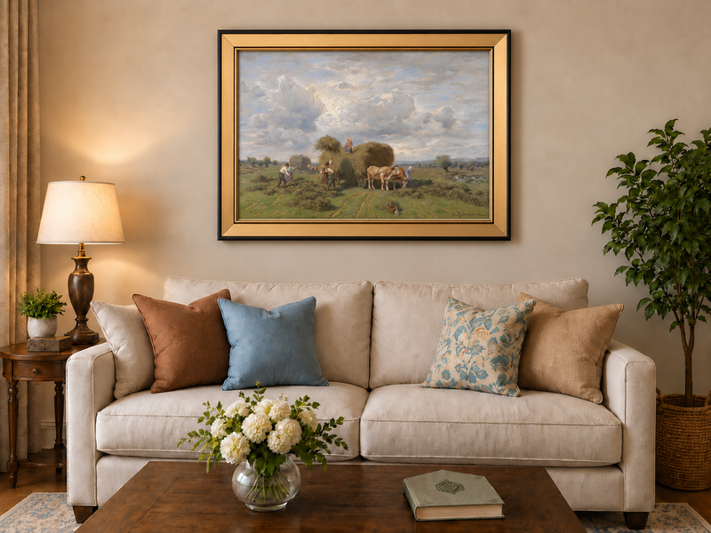 Landscape Oil Painting - European Rural Harvest Landscape Oil