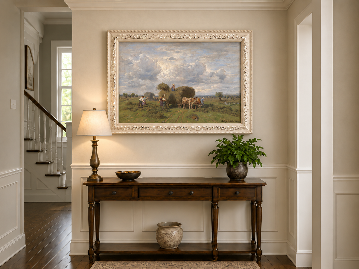 Landscape Oil Painting - European Rural Harvest Landscape Oil