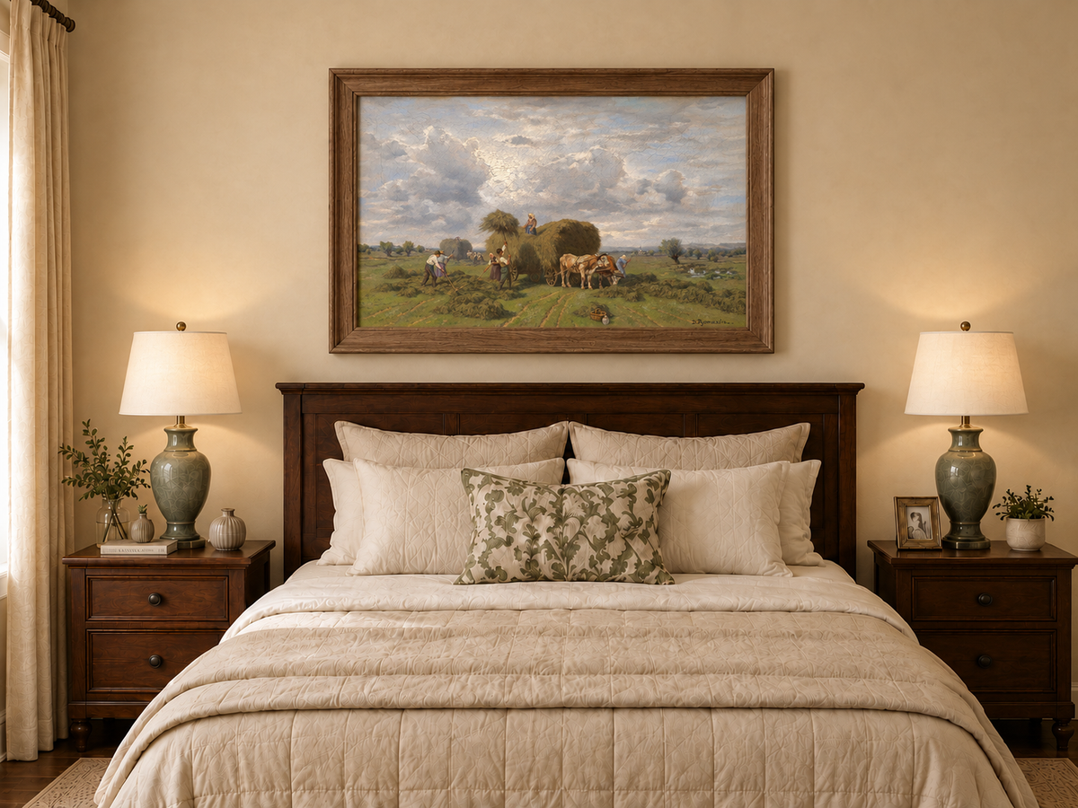 Landscape Oil Painting - European Rural Harvest Landscape Oil