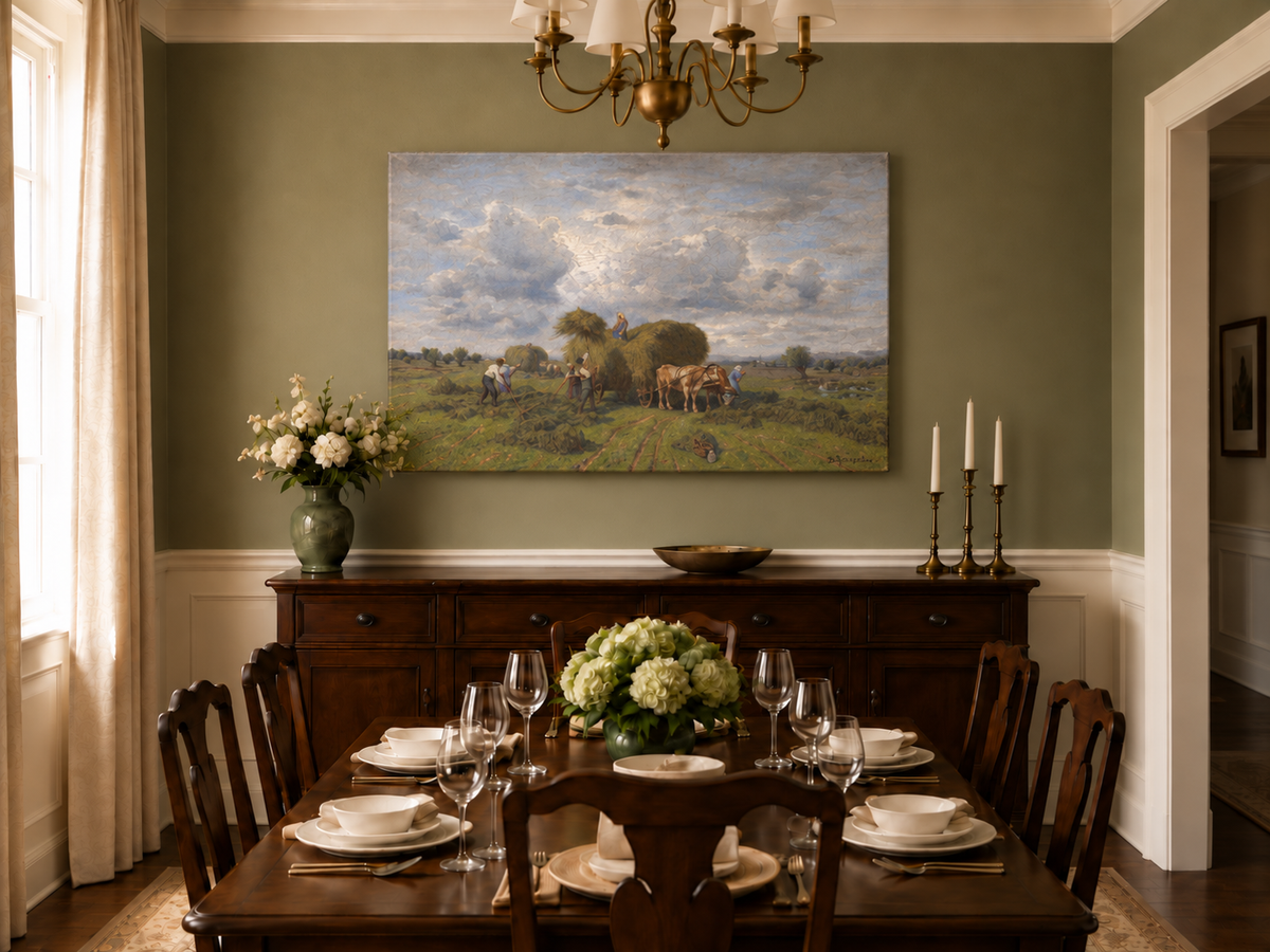 Landscape Oil Painting - European Rural Harvest Landscape Oil